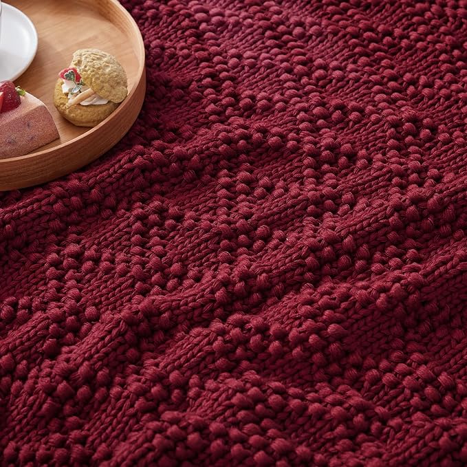 Anysay Knitted Weighted Blanket for Adult, Chunky Knit Throw 36''*48'' 3lbs | Cooling Weighted Blanket for Sleep Breathable Machine Washable Fall Heavy Blanket for Room Decor(Red)