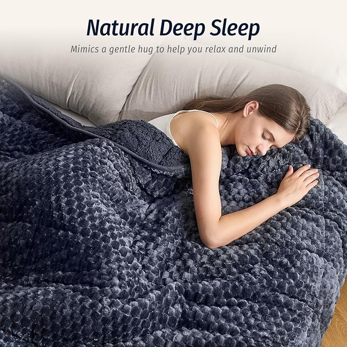 Fleece Weighted Blanket for Adults 60" x 80" 20lbs Fuzzy Blankets Grey-blue | Soft Queen Size Sherpa Weighted Blankets, 3D Imitation Turtle Shell Warm Jacquard Flannel Heavy Blanket for Couch and Bed
