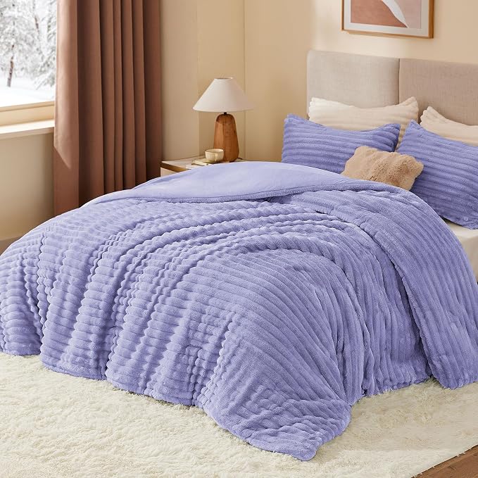BEDELITE Fleece Twin/Twin XL Comforter Set, Fluffy Bed Set, Lavender | Super Soft & Warm Bedding, Luxury Fuzzy Faux Fur Comforter for Winter, Heavy Plush Bedding, with 1 Pillowcase