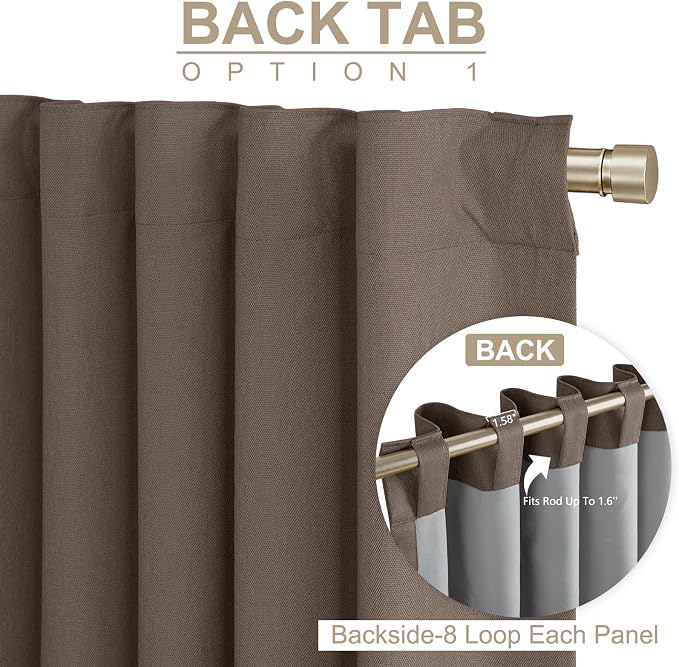 Faux Linen Total Blackout Curtains for Bedroom 102 Inches Long, Dark Brown | 100% Blackout Shield, Back Tab/Rod Pocket Living Room Drapes, Thermal Insulated Blackout Curtains 2 Panels Set, 50"W x 102"L