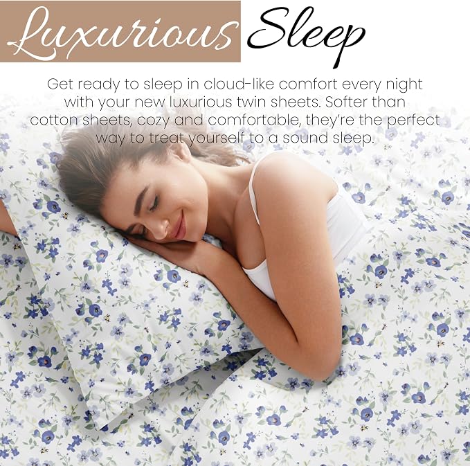 Linen Market 3 Piece Twin Sheets (Light Blue Floral) - Sleep Better Than Ever with These Ultra-Soft & Cooling Bed Sheets for Your Twin Size Bed - Deep Pocket Fits 16" Mattress