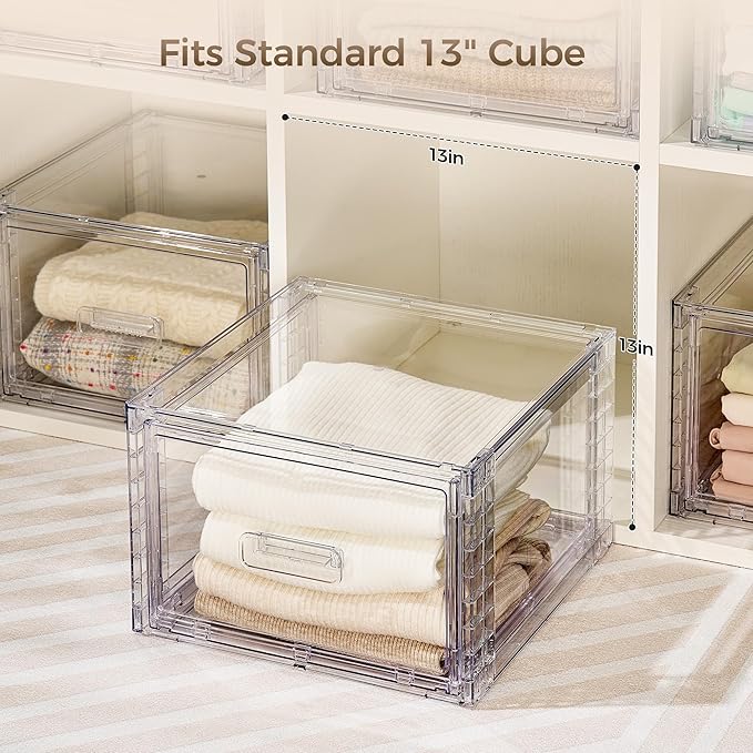 Vtopmart 9 Pack Clear Stackable Storage Drawers 15QT | Easily Assemble Closet Organizers,Plastic Storage Bins for Bathroom,Cabinet,Kitchen Pantry,Under Sink Organization(Medium)