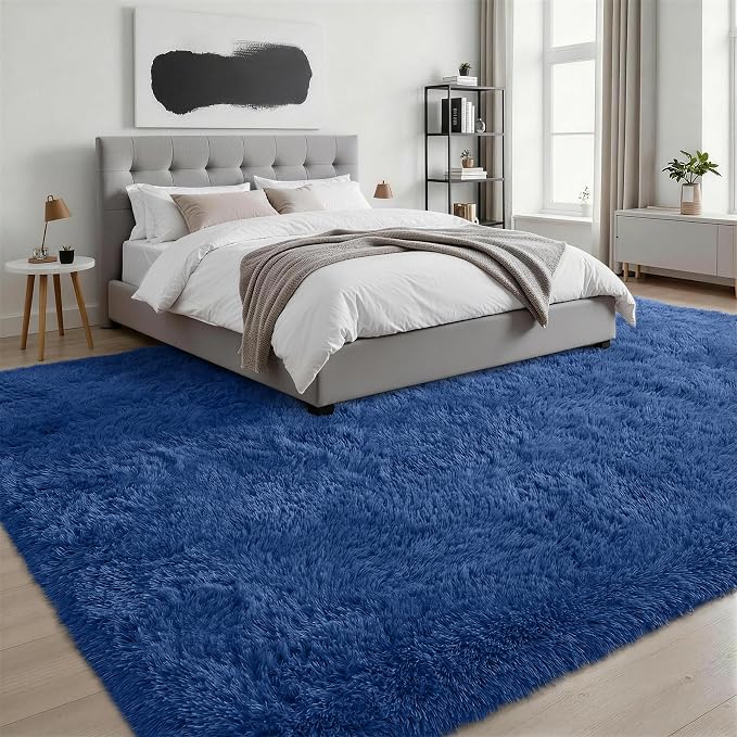 9x12 Area Rug Living Room Bedroom: Fluffy Plush Shag Carpet Blue | For Kids Room Playroom Nursery Home Decor,Ultra Soft,Non-Slip Non-Shedding,Fuzzy Plush,Large Indoor Floor Carpet,Easy Clean