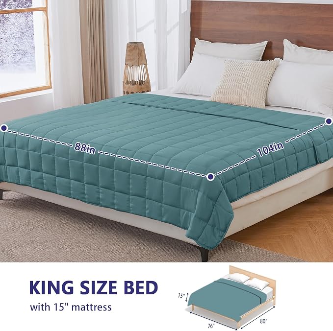 yescool Weighted Blanket for Adults (25 lbs, 88” x 104”, Teal) Cooling Heavy Blanket for Sleeping Perfect for 240-260 lbs, King Size Breathable Blanket with Premium Glass Bead