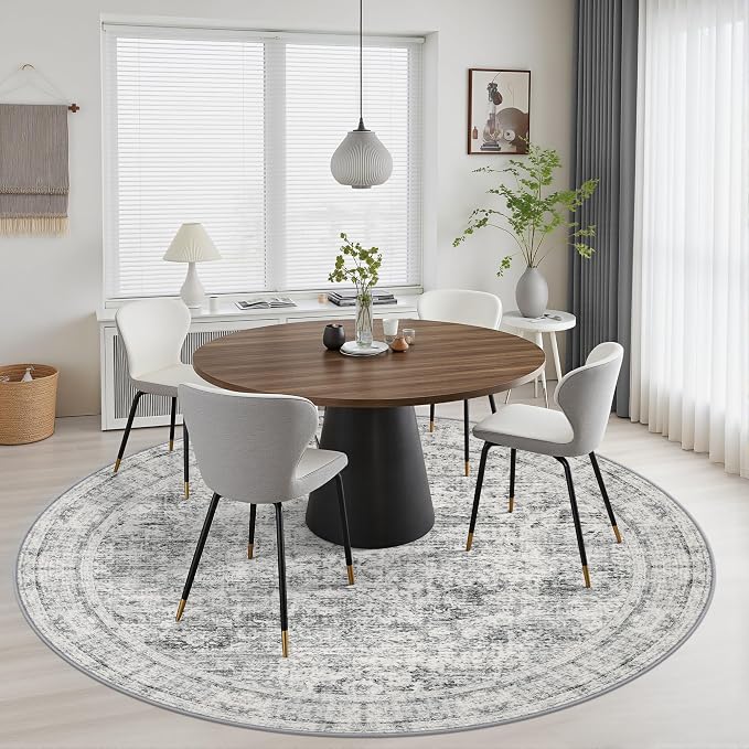 Round Area Rug Living Room: 4 ft Modern Washable Indoor Carpet | For Bedroom Dining Room Farmhouse Nursery Hallway Office,Modern Abstract,Machine washable,Non-Slip,Stain Resistant,Indoor