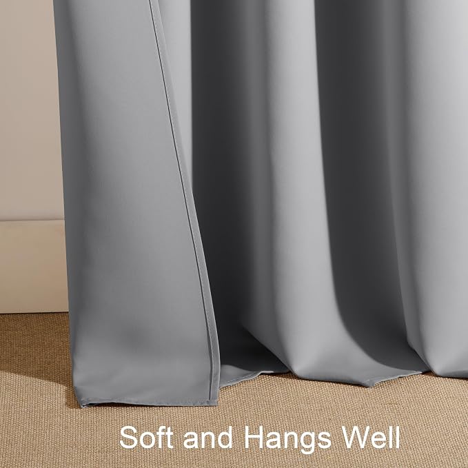 PONY DANCE Blackout Curtains for Bedroom, Rod Pocket Thermal Insulated Noise Reducing Noise Reducing Drapes for Living Room, W 52 x L 72 Inch, 2 Panels, Silver Grey