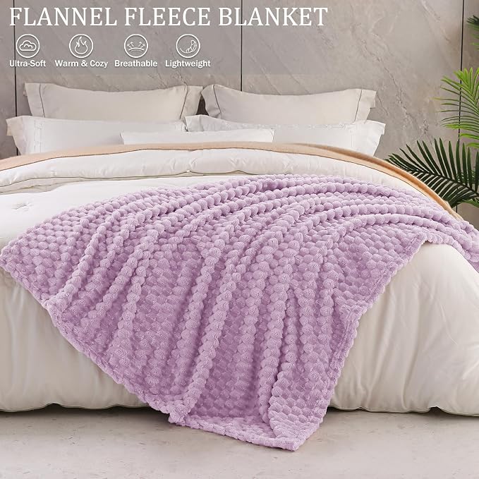 Exclusivo Mezcla Large 3D Fleece Throw Blanket for Couch, Lilac Purple | Extra Soft Fuzzy Plush Lightweight Throws, Cozy Fluffy Decorative Blankets for All Seasons, 50x70 Inches
