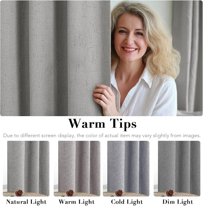 H.VERSAILTEX Blackout Curtains Linen Curtains 120 inches Long 100% Black Out Curtains for Bedroom Windows, Textured Linen Look Draperies Grommet with White Liner, 2 Panels, Dove Gray