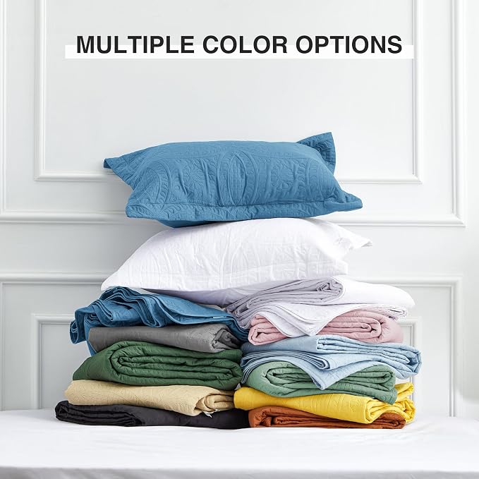 Love's cabin Quilts for Full Bed Misty Blue Bedspreads Bedding Set - Lightweight Bedspread Comforter - Coin Pattern Bedding Coverlet for All Season - 3 Pieces (1 Quilt, 2 Pillow Shams)