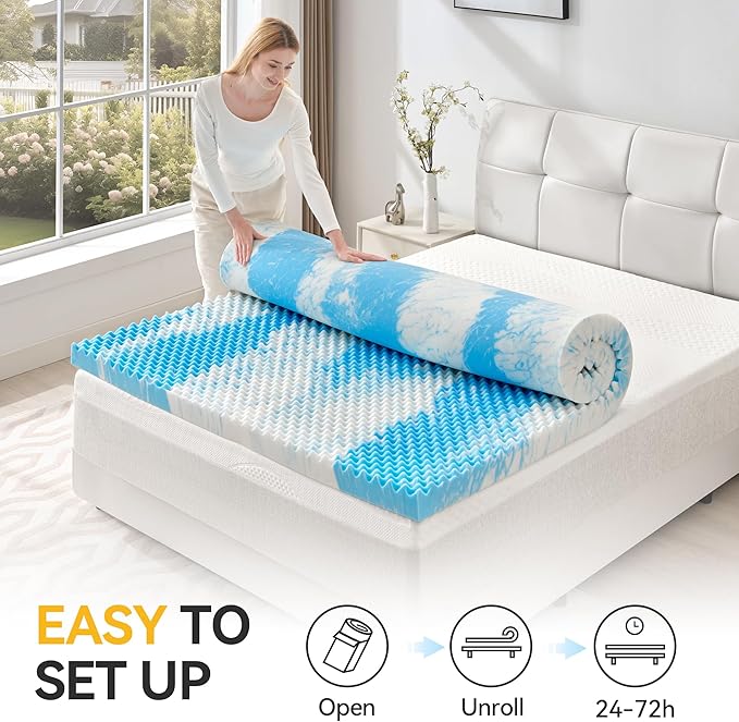 SINWEEK 2 Inch Egg Crate Memory Foam Mattress Topper Queen Size, Soft Mattress Pad for Back Pain Relief, Bed Topper, CertiPUR-US Certified, Blue