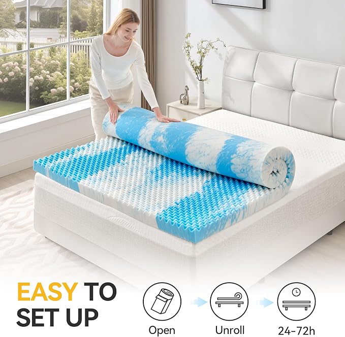 SINWEEK 2 Inch Egg Crate Memory Foam Mattress Topper Twin Size, Soft Mattress Pad for Back Pain Relief, Bed Topper, CertiPUR-US Certified, Blue