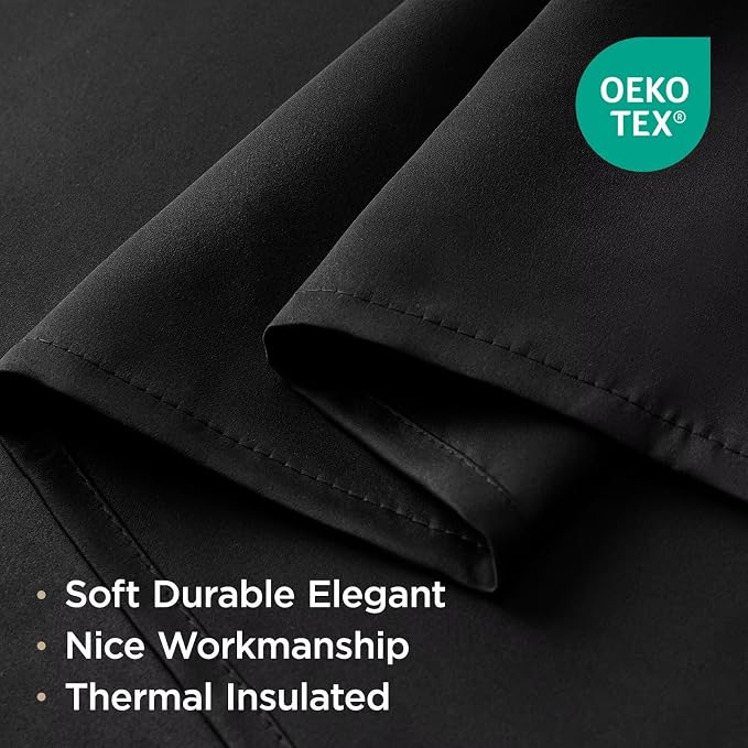 CUCRAF Black Blackout Curtains 45 inch Length 2 Panels Set, Rod Pocket Room Darkening Drapes for Bedroom Living Room, Insulated Thermal Light Blocking Window Curtain (W52 x L45 Inch)