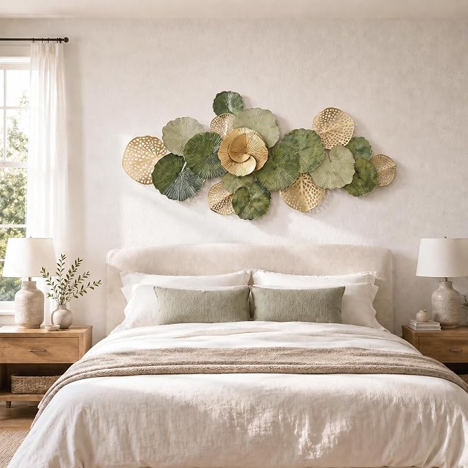 Axioglo 67" Large Wall Decor 3D Lotus Leaf Metal Wall Art for Living Room | 67" x31" metal wall decor with layered metal texture, mounting hardware, two-way display