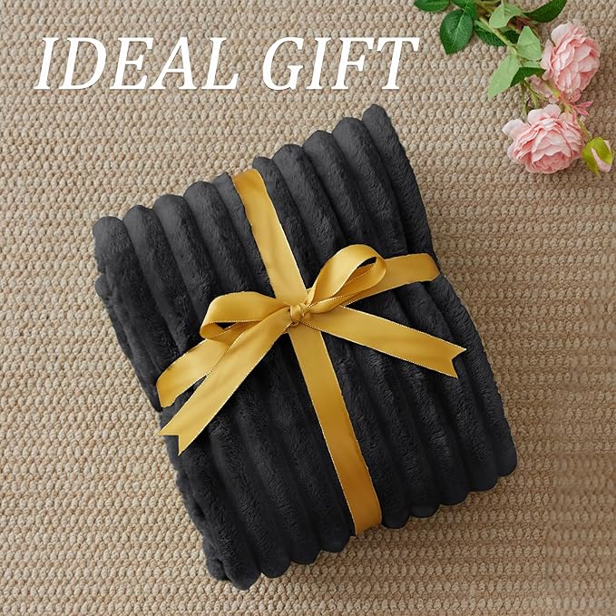 BEDELITE Ribbed Twin Blanket for Couch & Bed, Black, 60"x80" | Ultra-Soft Plush Fleece, Cozy, Warm Yet Lightweight, Ribbed Texture, Home Decor, Machine Washable, Giftable, All-Season Use
