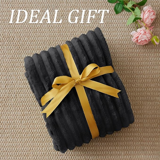 BEDELITE Ribbed Fleece Throw Blanket for Couch, Black, 50"x60" | Ultra-Soft Plush Fleece, Cozy, Warm Yet Lightweight, Ribbed Texture, Home Decor, Machine Washable, Giftable, All-Season Use