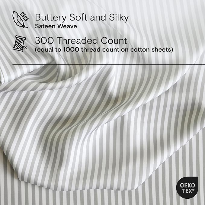 DOZ Duvet Cover Set, 100% Viscose derived from Bamboo, Organically Grown, Buttery Soft, Cooling Duvet Covers, High GSM, 1 Duvet Cover and 2 Pillowcases, 106"x90" (Stripe, King/Cal King)