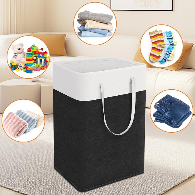 TasticTotes Laundry Basket 3-Pack, Laundry Hamper, 88L-Black | Clothes Laundry Hamper, Collapsible Laundry Basket, Freestanding laundry hamper with Handles for Home or Dorm