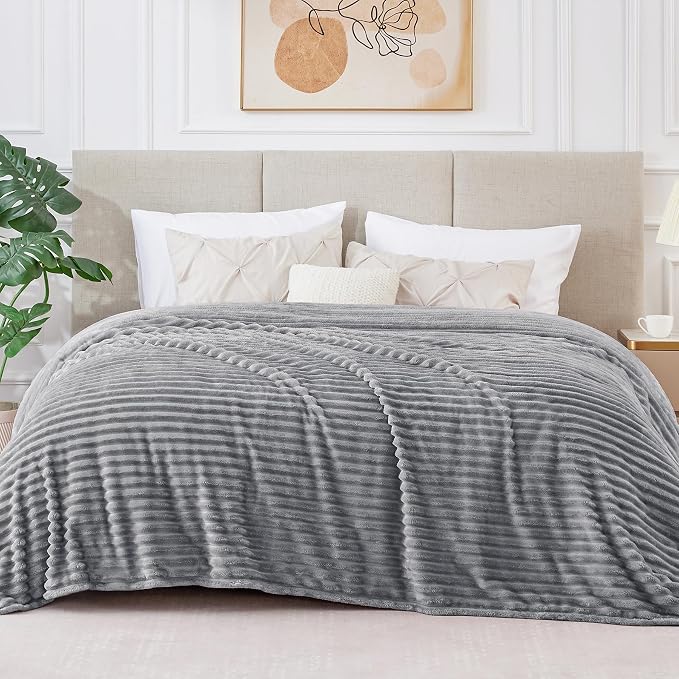 BEDELITE 3D Ribbed Jacquard Grey Blankets Queen Size for Bed, 90x90 Inch | Soft Warm Decorative Fluffy Blanket, Cozy Fuzzy Lightweight Plush Fleece Throw Blankets for Bed, Room Decor, Gift for Women