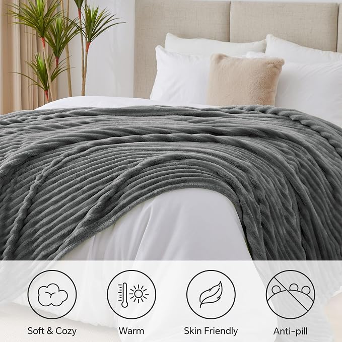BEDELITE Ribbed Full Size Blanket for Bed, Cream, 84"x90" | Ultra-Soft Plush Fleece, Warm Yet Lightweight, Ribbed Texture, Home Decor, Machine Washable, Giftable, All-Season Use