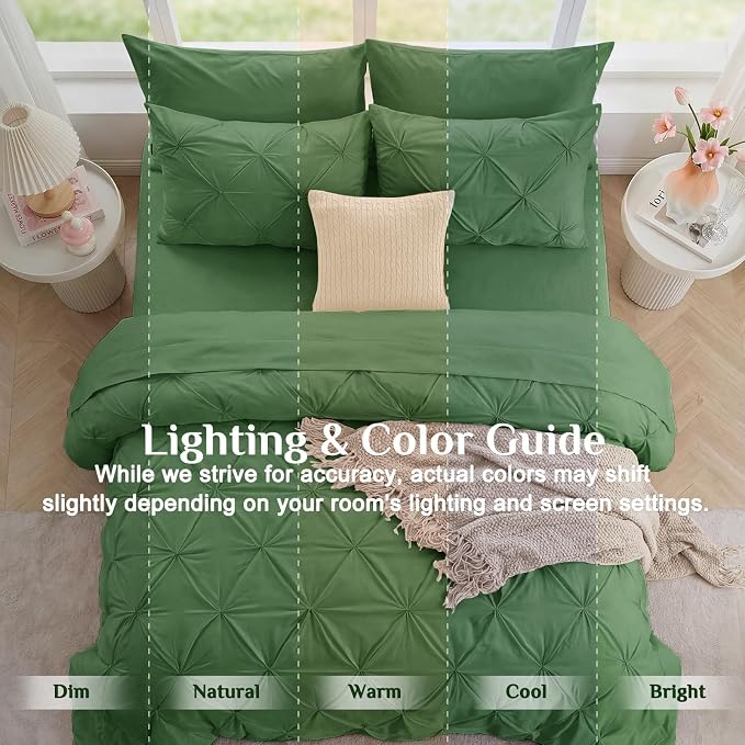 JOLLYVOGUE Twin Comforter Set 5 Pieces - Bed in a Bag Twin for All Season, Pintuck Bedding Comforter Sets with Comforter, Flat Sheet, Fitted Sheet and Pillowcases & Shams, Green