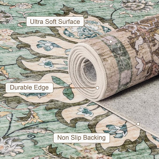 Hallway Runner Rug: 2.6x8 Kitchen Rugs for Living Room Brown Green | Runner Rug Hallway Washable Rug No Slip Soft Bedroom Rug Indoor Floor Stain Resistant Carpets for Entryway, Laundry, Bathroom