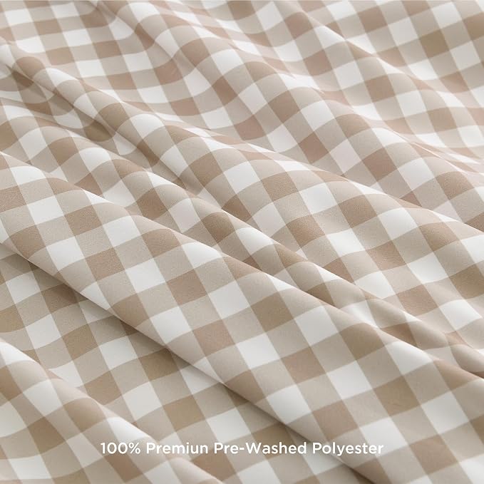 Andency Tan Gingham Duvet Cover Full, Ruffle Shabby Chic Bedding Set 3 Pcs | Farmhouse Soft Pre-Washed Polyester Comforter Cover with Zipper Closure & Corner Ties, 79x90Inch