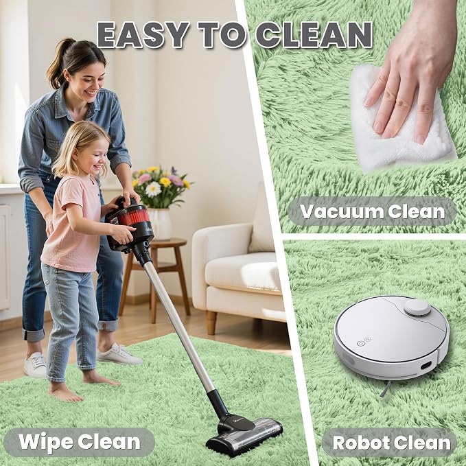 5x7 Fluffy Shag Area Rugs for Living Room Bedroom: Soft Carpet Mint Green | Upgraded Non-Slip Thick Memory Foam, Ultra Soft, Non-Shedding Fuzzy Carpet, Easy Clean Decor for Kids Room, Nursery, Playroom