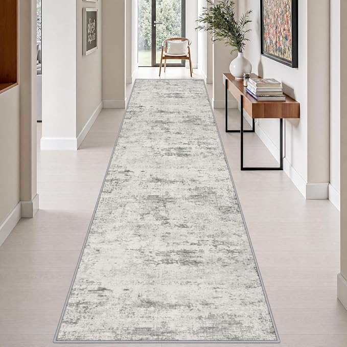 3x14 Washable Runner Rug：Modern Abstract Kitchen Soft Carpet Gray | For Hallway, Bedroom, Kitchen, Laundry, Bathroom,Door Mat,Modern Abstract,Machine washable,Non-Slip,Stain Resistant,Indoor