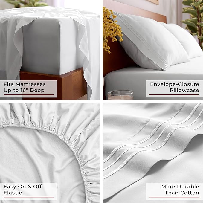 Mellanni Full Sheets Set - 4 PC Iconic Collection Bedding - Hotel Luxury, Extra Soft, Cooling Bed Sheets - Wrinkle, Fade, Stain Resistant (Full, White) (Pack of 2)