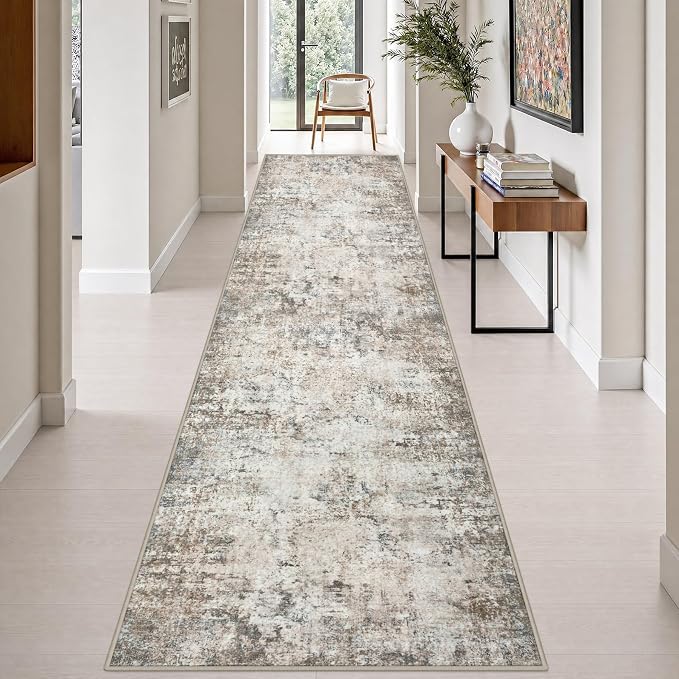 3x14 Washable Runner Rug：Modern Abstract Kitchen Soft Carpet Brown | For Hallway, Bedroom, Kitchen, Laundry, Bathroom,Door Mat,Modern Abstract,Machine washable,Non-Slip,Stain Resistant,Indoor
