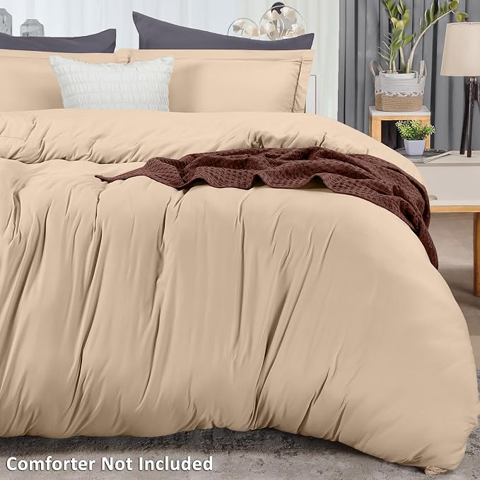 Duvet Cover Full, 3 Piece Cotton Like Polyester With Zipper Closure, Beige | Extra Soft and Breathable, Wrinkle & Fade Resistant, Includes Duvet Cover and 2 Pillow Shams, Comforter Not Included, OekoTex