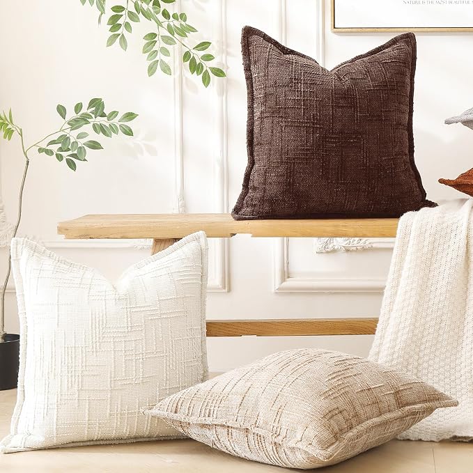 HPUK Chenille Throw Pillow Covers 18x18 Inch, Soft Woven Texture, Set of 2 | Plush woven texture, invisible zipper, couch sofa bed bedroom living room decor, square cushion covers, inserts not included
