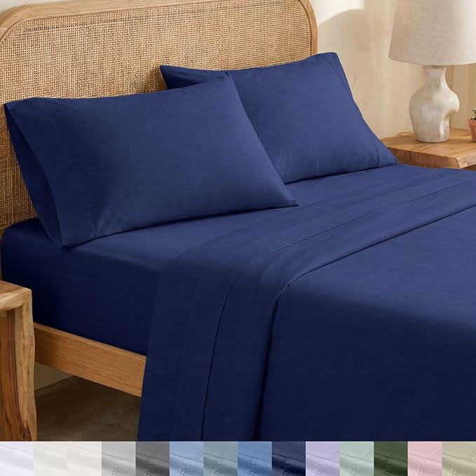 California Design Den 100% Organic Cotton Full Size Sheet Sets, 4 Pcs, Navy | GOTS Certified, Lightweight Crisp & Airy Percale For Hot Sleepers, 15" Deep Pocket, All-around Elastic, Easy Care