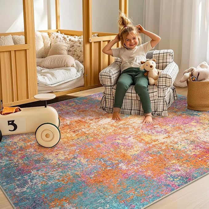 RELEANY Washable 5'x7' Abstract Area Rug for Living Room Starlight | Carpet for Bedroom, Kitchen, Office, Hallway and Entryway, Printed Pattern, Non‑Slip, Soft, Stain‑Resistant, Easy to Clean