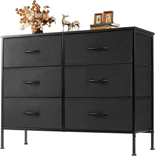 OLIXIS 6 Drawers Storage Organizers Units, Closet Organizers and Storage for Clothes, Fabric Storage Drawer TV Stand for Living Room, Chest of Dresser in 31.5" D x 11.8" W x 31.5" H, Black | Anti-Tip Design, Chest of Drawers with Wooden Top & Sturdy Fr...