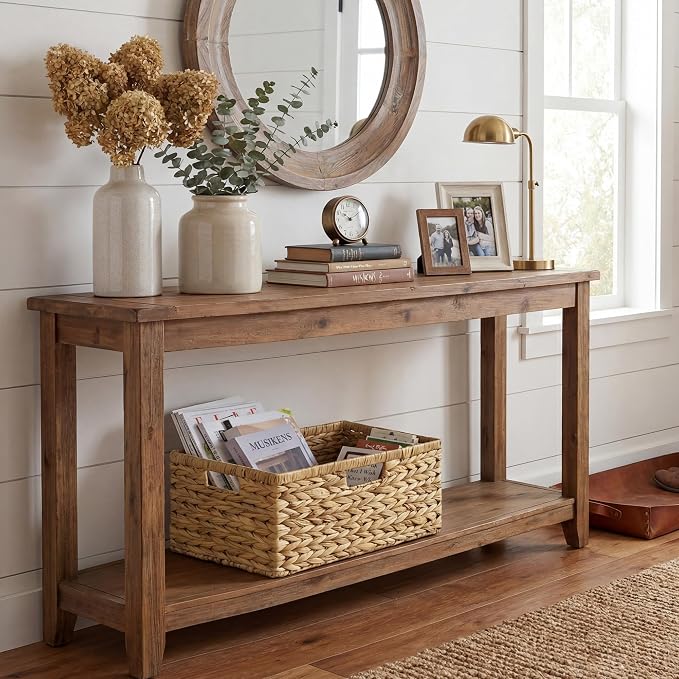 GRANNY SAYS Large Wicker Basket, Wicker Storage Baskets for Shelves, 1-Pack | Water Hyacinth Extra Large Wicker Baskets for Storage, Woven Baskets for Storage, Rectangular Shelf Basket with Handles