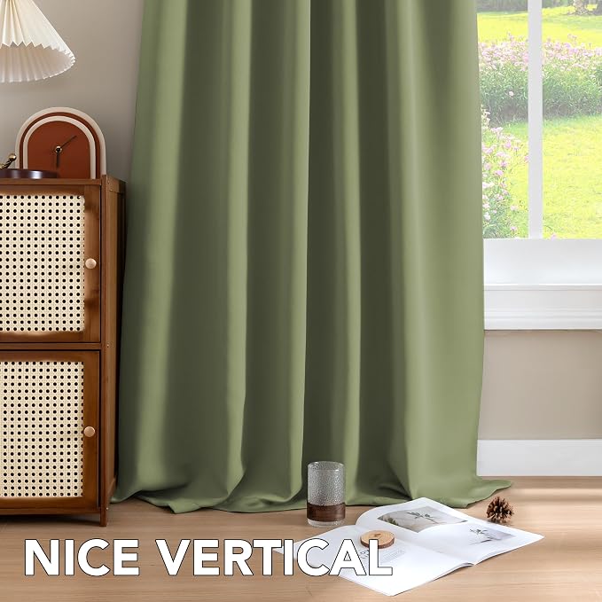 H.VERSAILTEX Blackout Curtains for Living Room Thermal Insulated Window Treatment Panels Room Darkening Blackout Drapes Back Tab/Rod Pocket Bedroom Draperies, 52 x 96 Inch, Sage, 2 Panels