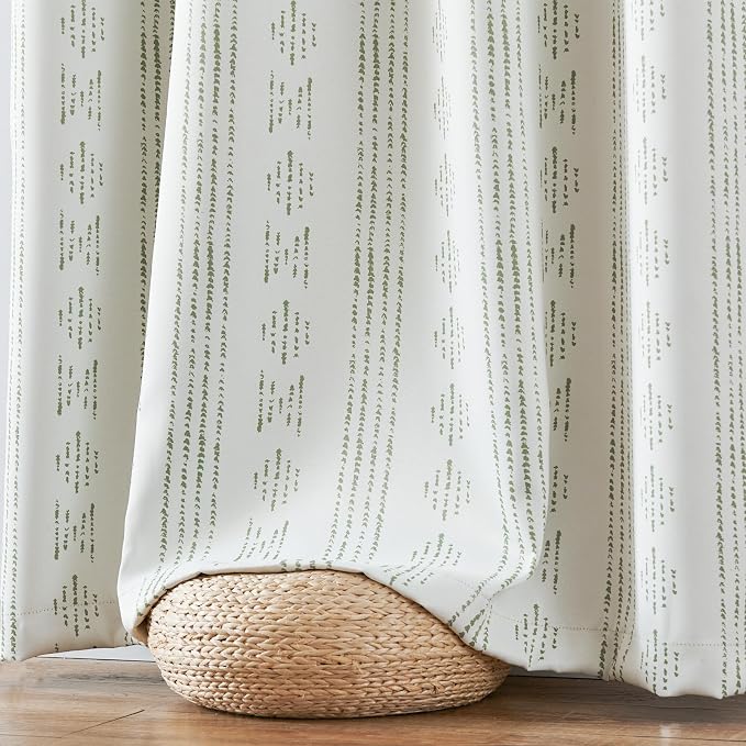 jinchan Boho Blackout Curtains 63 Inch Length for Bedroom Living Room | Sage Green on Beige Geometric Printed Grommet Curtains Room Darkening Thermal Insulated Window Treatments 2 Panels