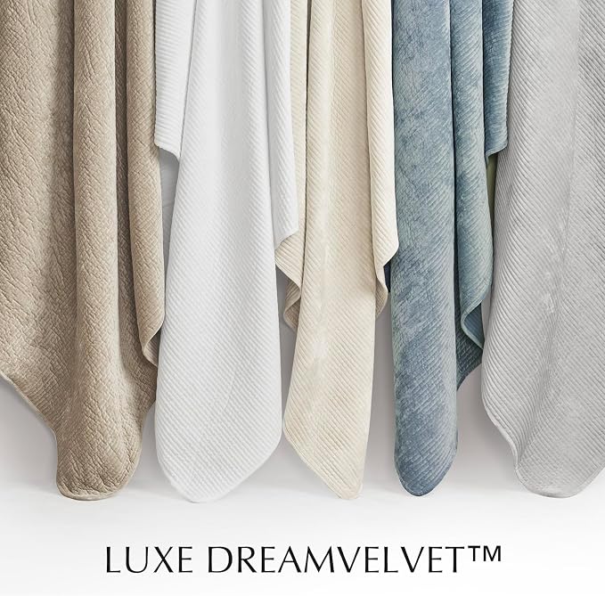 Striped Channel Velvet Quilt Set, Queen Size, Urban Taupe | Luxurious Soft Lightweight Velvet Comforter, Oversized Bedspread Coverlet, Quilted Bedding Set for All Season, with 2 Shams