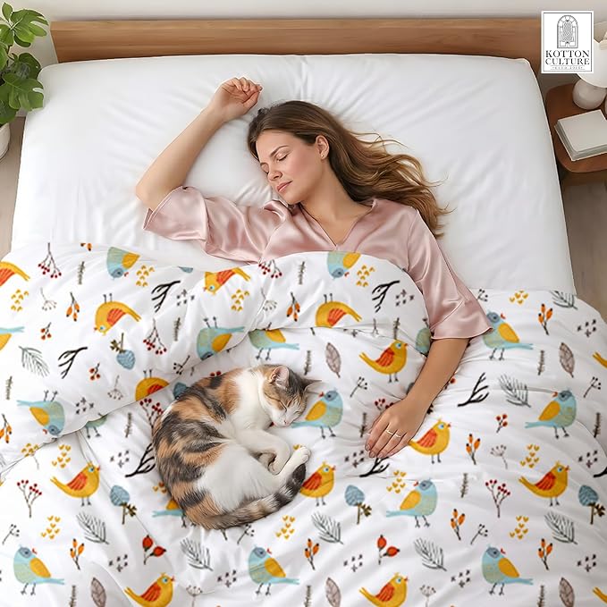 120"x98" 1 Pc Oversized King Duvet Cover Only 100% Egyptian Cotton - 600 TC Comforter Cover, Zipper Closure & Corner Ties - Fits Large King Inserts (Oversized King, Forest Birds)