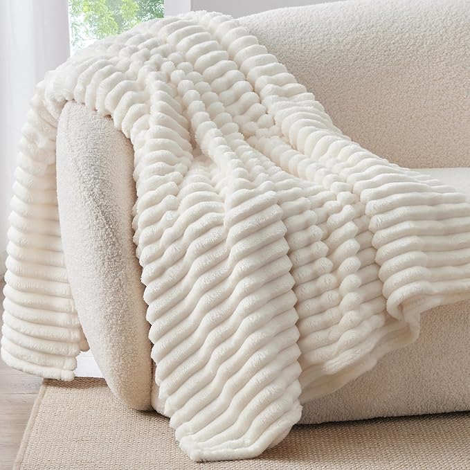 BEDELITE Ribbed Fleece Throw Blanket for Couch, Cream, 50"x60" | Ultra-Soft Plush Fleece, Cozy, Warm Yet Lightweight, Ribbed Texture, Home Decor, Machine Washable, Giftable, All-Season Use