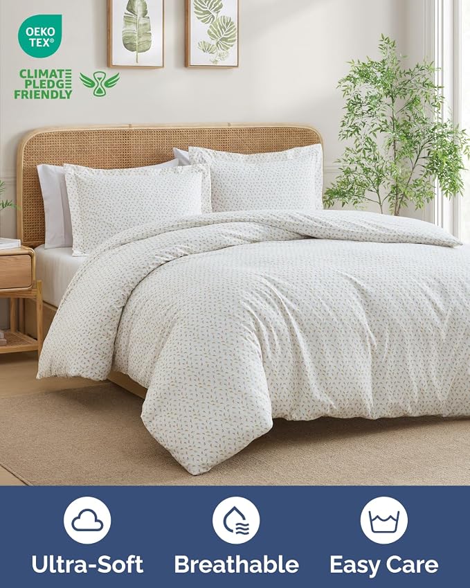 Duvet Cover Queen Size - Floral Duvet Cover - 3 Piece - Petite Garden | Soft Floral Duvet Cover 90 x 90 with 2 Pillow Shams, Zipper Closures & Ties, Floral Bedding for Women, Men, Kids & Teens