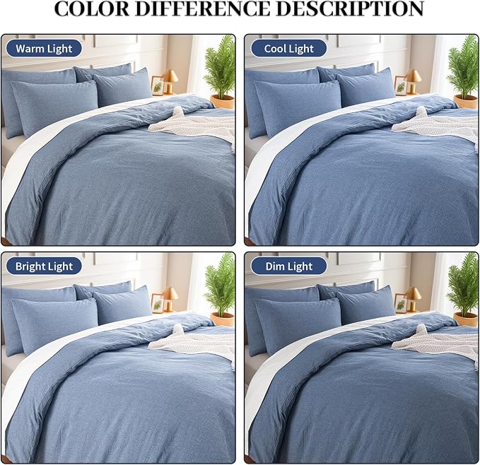NEXHOME PRO Duvet Cover Set Linen Feel Textured Organic Natural 100% Washed Cotton Duvet Cover Bedding Set with Zipper Closure, Breathable(No Comforter)