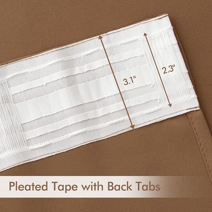 MIULEE Cappuccino Brown Back Tab Blackout Curtains 52"x96" Long 2 Panel Set | Rod Pocket Pinch Pleated, Thermal Insulated, Bedroom Living Room Darkening Drapes, Light Blocking Floor to Ceiling Curtains