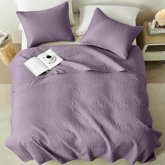 akkialla Grayish Purple Twin Quilt Set, Ultrasonic Lightweight Bedspread Coverlet for Modern Minimalist Bedroom, Soft Microfiber Coin Pattern Bedding, 2-Piece (1 Quilt, 1 Pillow Sham) | Breathable fabric