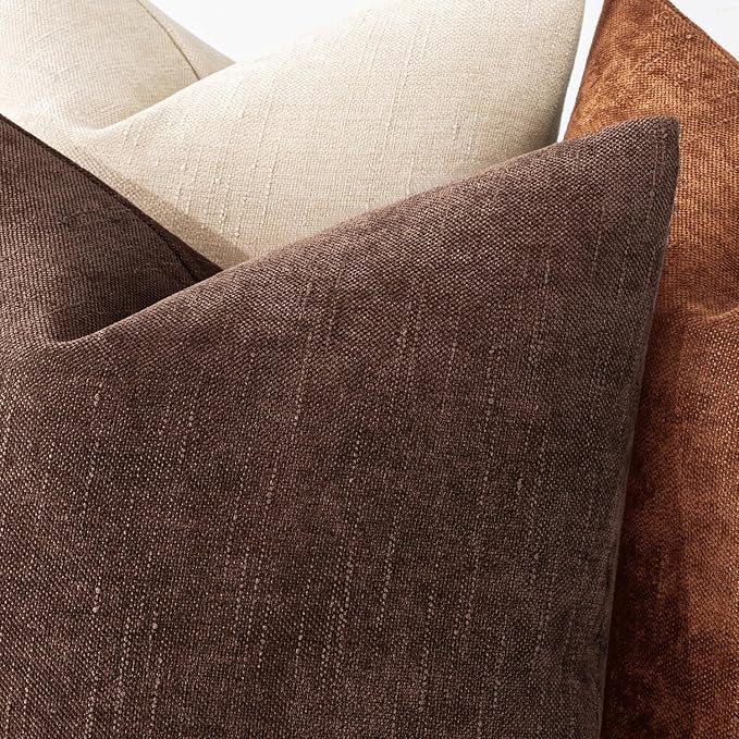 MIULEE Textured Chenille Throw Pillow Covers 20x20 Inch Red Brown | Pack of 2 Decorative Soft Throw Pillows, Solid Textured Cushion Covers, Modern Home Decor for Couch Sofa Bedroom Living Room