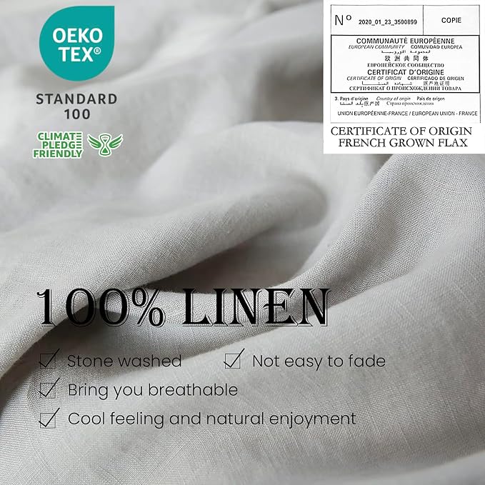 Simple&Opulence 100% Linen Duvet Cover Set 3pcs Basic Style Natural French Washed Flax Solid Color Soft Breathable Farmhouse Bedding with Button Closure - Light Grey, Full