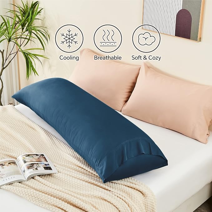 BEDELITE Body Pillow Pillowcase, Rayon from Bamboo, Navy Blue, 20"x54" | Cooling and Breathable Body Pillow Cover for Hot Sleepers & Night Sweats, Silky Soft Full Long Pillow Case, Envelope Closure