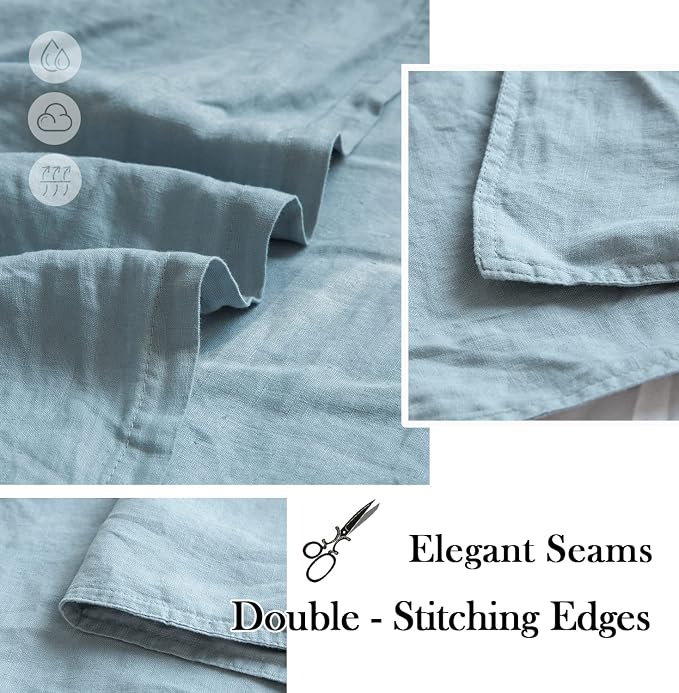 Simple&Opulence 100% Washed Linen Euro Shams 26'' x 26'' Pack of 2, Basic Style Solid Color Natural Flax Farmhouse Decorative Square Throw Pillow Covers for Bed Couch Sofa - Dusty Blue