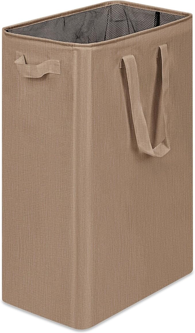 efluky Slim Laundry Basket, Narrow Laundry Hamper with Handles, Collapsible Dirty Clothes Hamper, Tall Laundry Bin for Laundry Room, Dorm and Bedroom, 19.8 Gallon (75L) Flax Brown